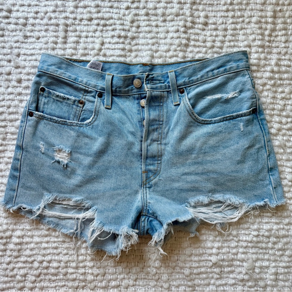 Levi's Light Blue Distressed Denim Jean Shorts Size 30